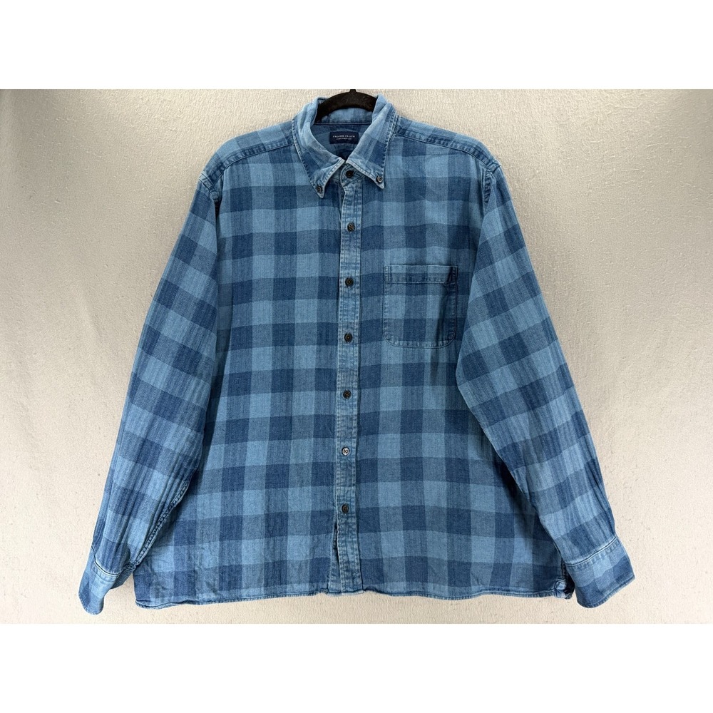 Proper Cloth Shirt Mens 17.5 XL Indigo Linen Blend Gingham Quiet luxury Coastal
